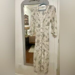 Cream Floral Long Button-Front Swim Coverup
